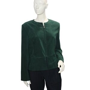 Amanda Smith Green Suede Feel Zip Front Jacket Women Size 8 Vintage 1990's